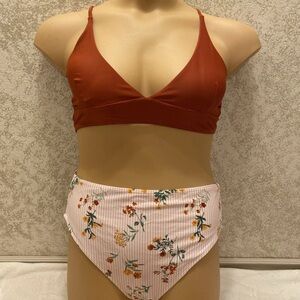 Elegant Rust and Floral Bikini Set